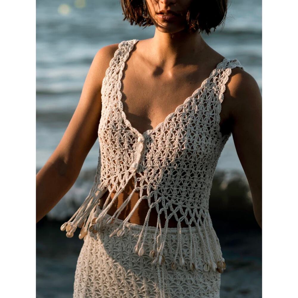 Anna Kosturova Crochet Shell Gypsy Beachy Macrame Festival Top Small